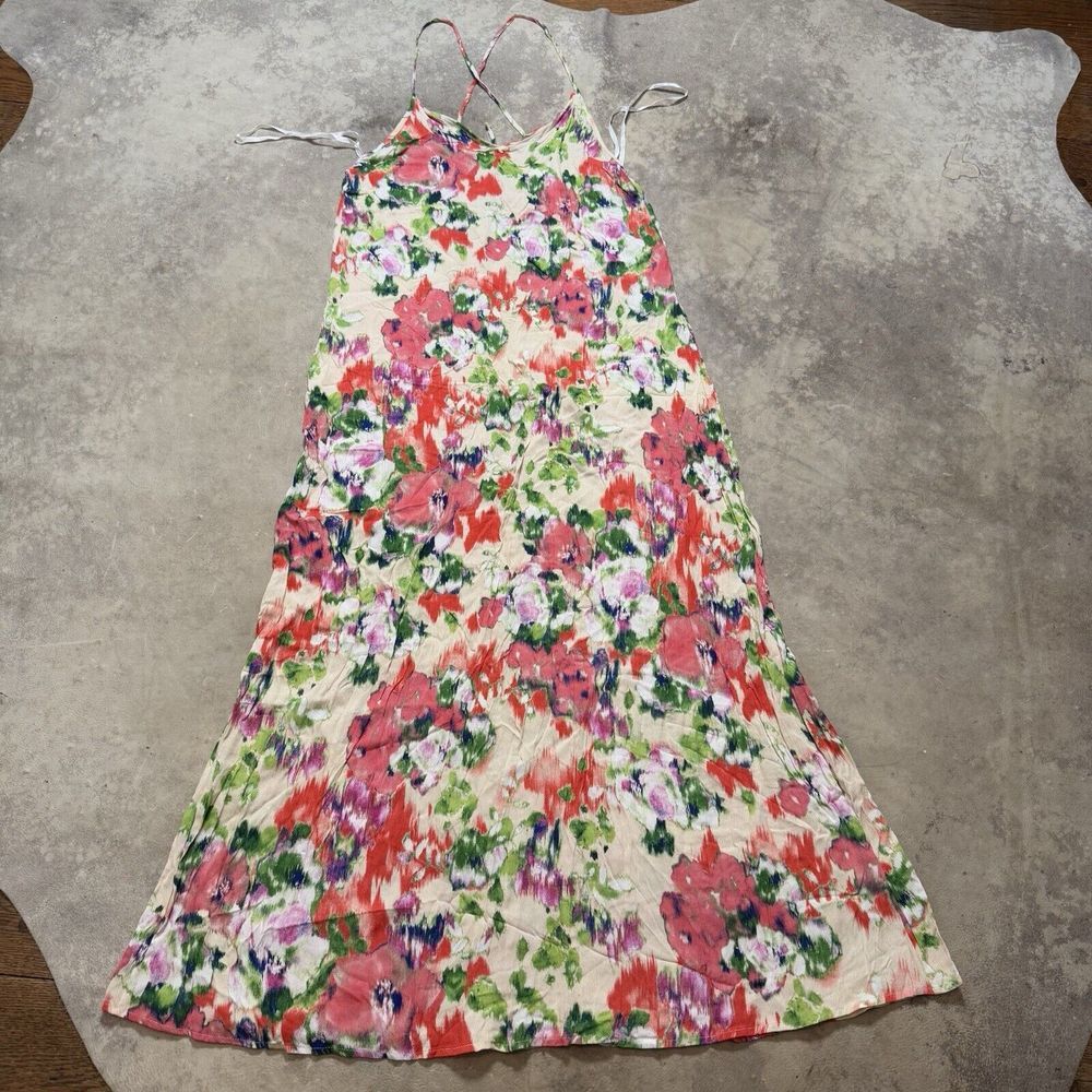 Arden B Maxi Dress Womens Medium Cross Back Multi Color Garden Floral Sleeveless